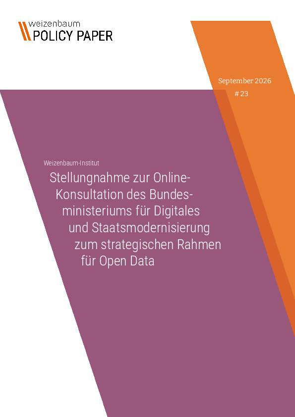 Stellungnahme zur Online-Konsultation des Bundesministeriums für Digitales und Staatsmodernisierung zum strategischen Rahmen für Open Data