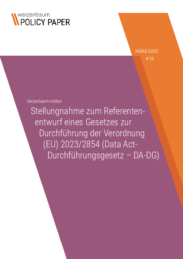 Stellungnahme zum Referentenentwurf eines Gesetzes zur Durchführung der Verordnung (EU) 2023/2854 (Data Act-Durchführungsgesetz – DA-DG)