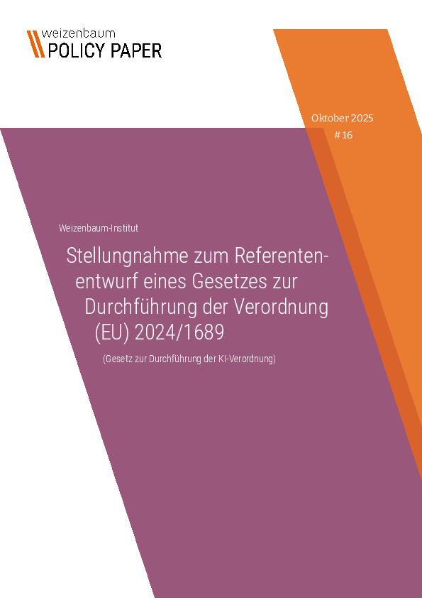 Stellungnahme zum Referentenentwurf eines Gesetzes zur Durchführung der Verordnung (EU) 2024/1689